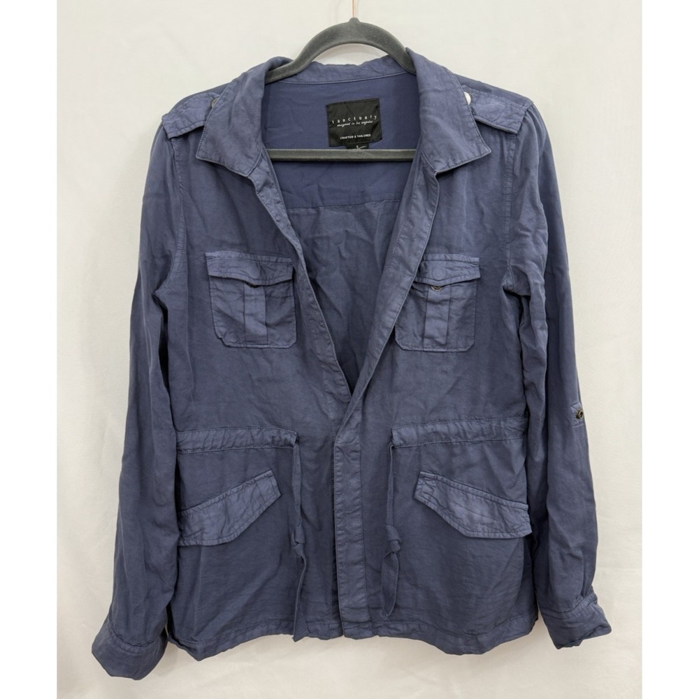 Sanctuary Navy Lightweight Utility Jacket Roll Tab Sleeve Womens Size‎ S